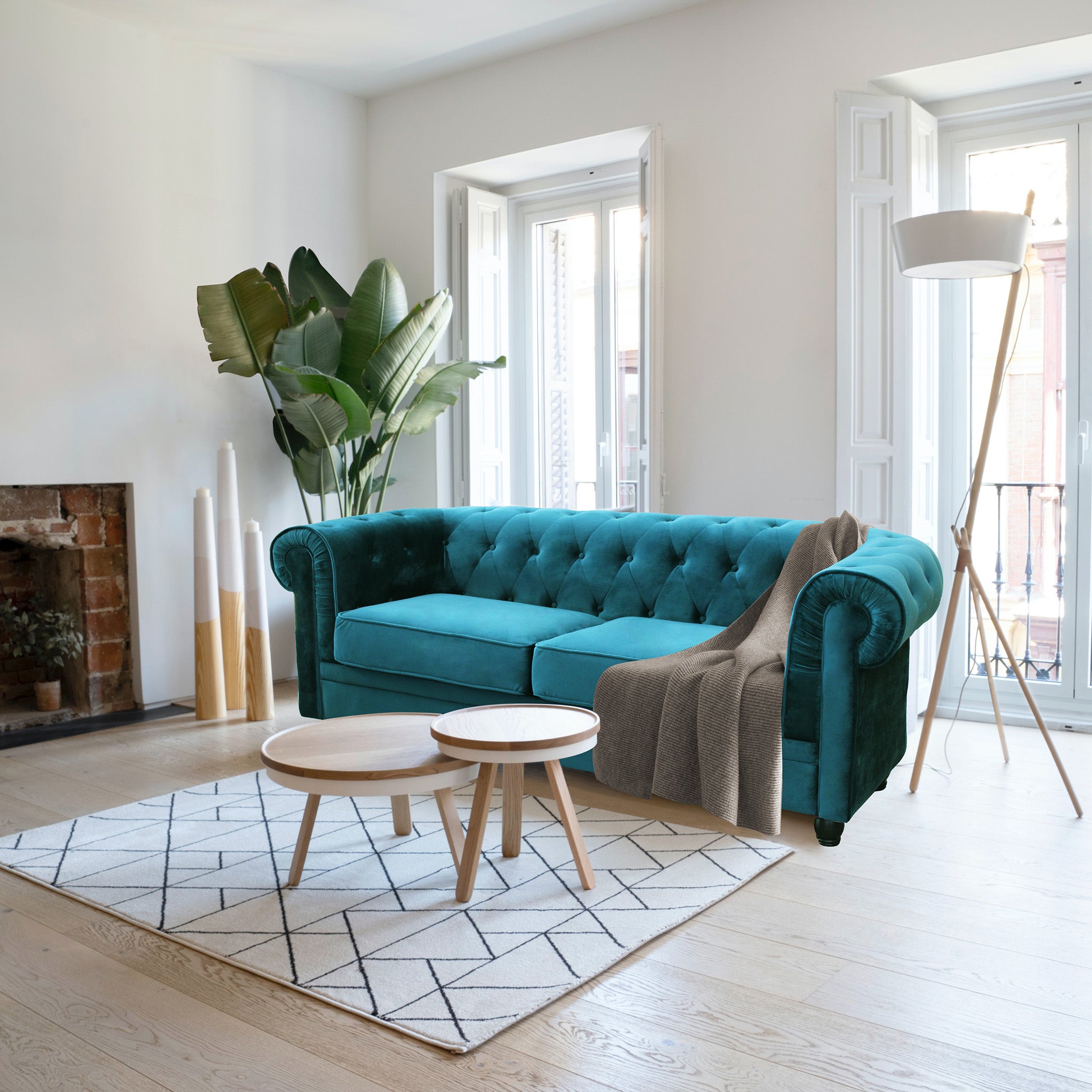 Divano 2 posti in Velluto Blu Chesterfield