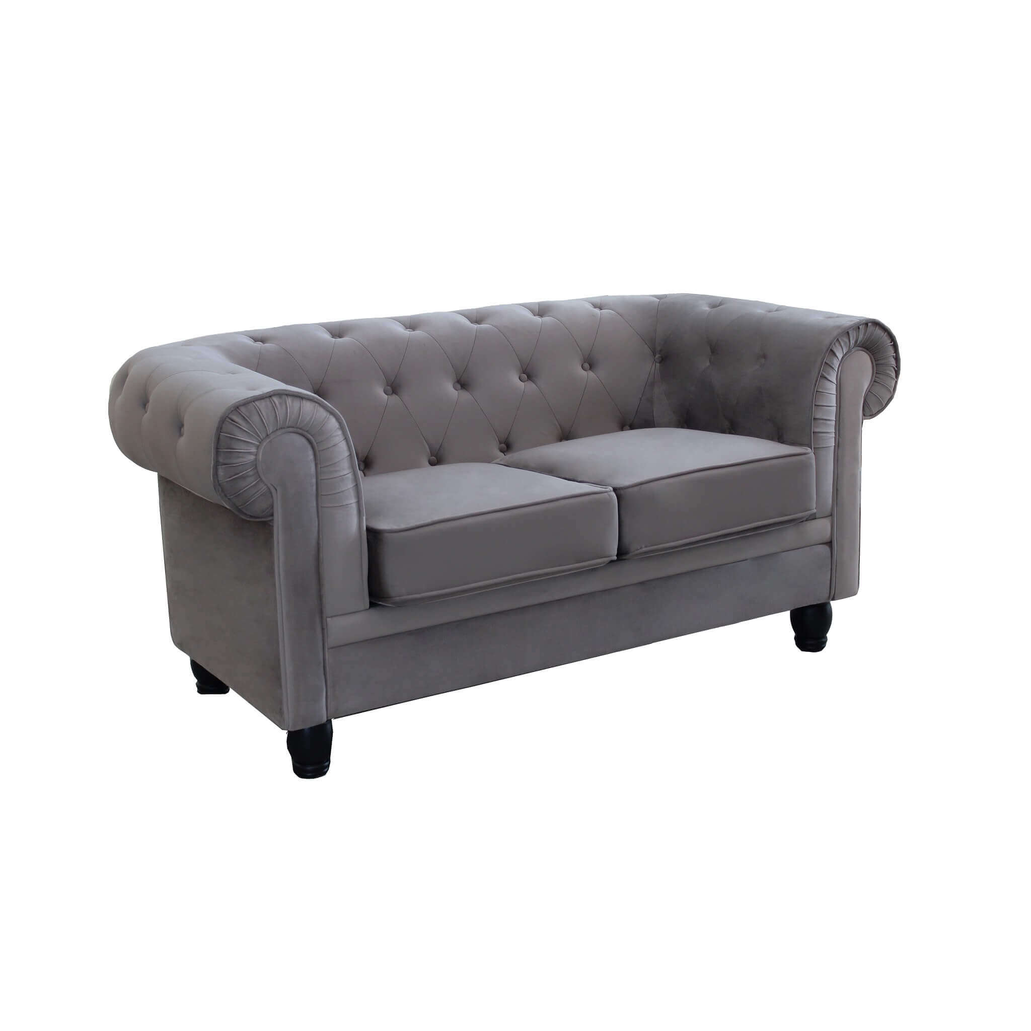 Divano 2 posti in Velluto Taupe Grigio Chesterfield