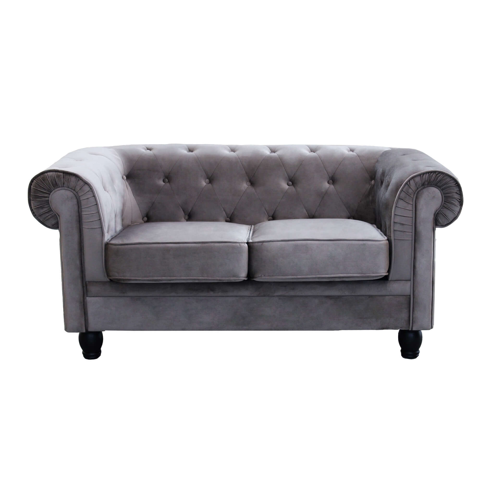 Divano 2 posti in Velluto Taupe Grigio Chesterfield