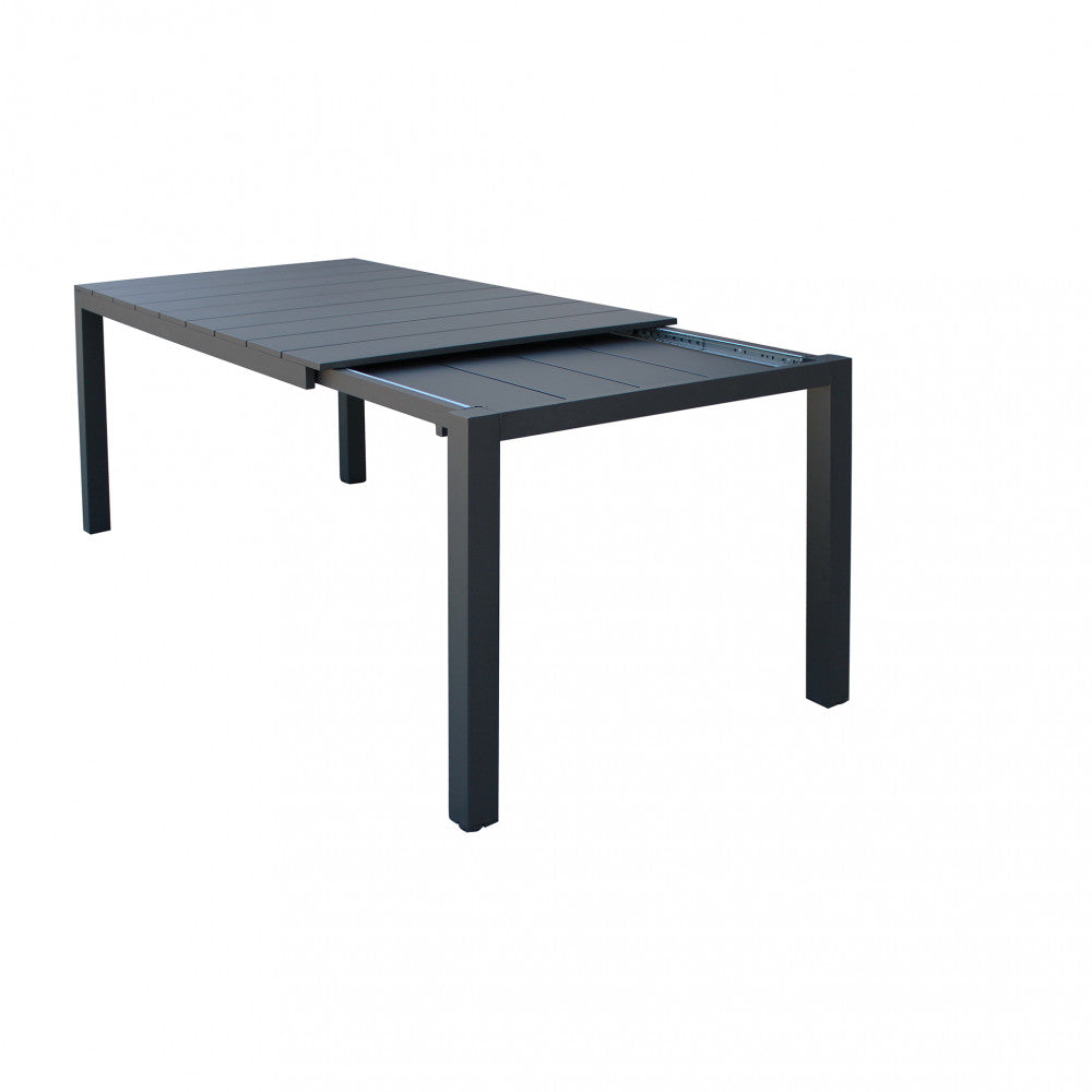 Tavolo da esterno allungabile 149/215 cm in alluminio con piedi regolabili e piano a doghe TEODOSIO