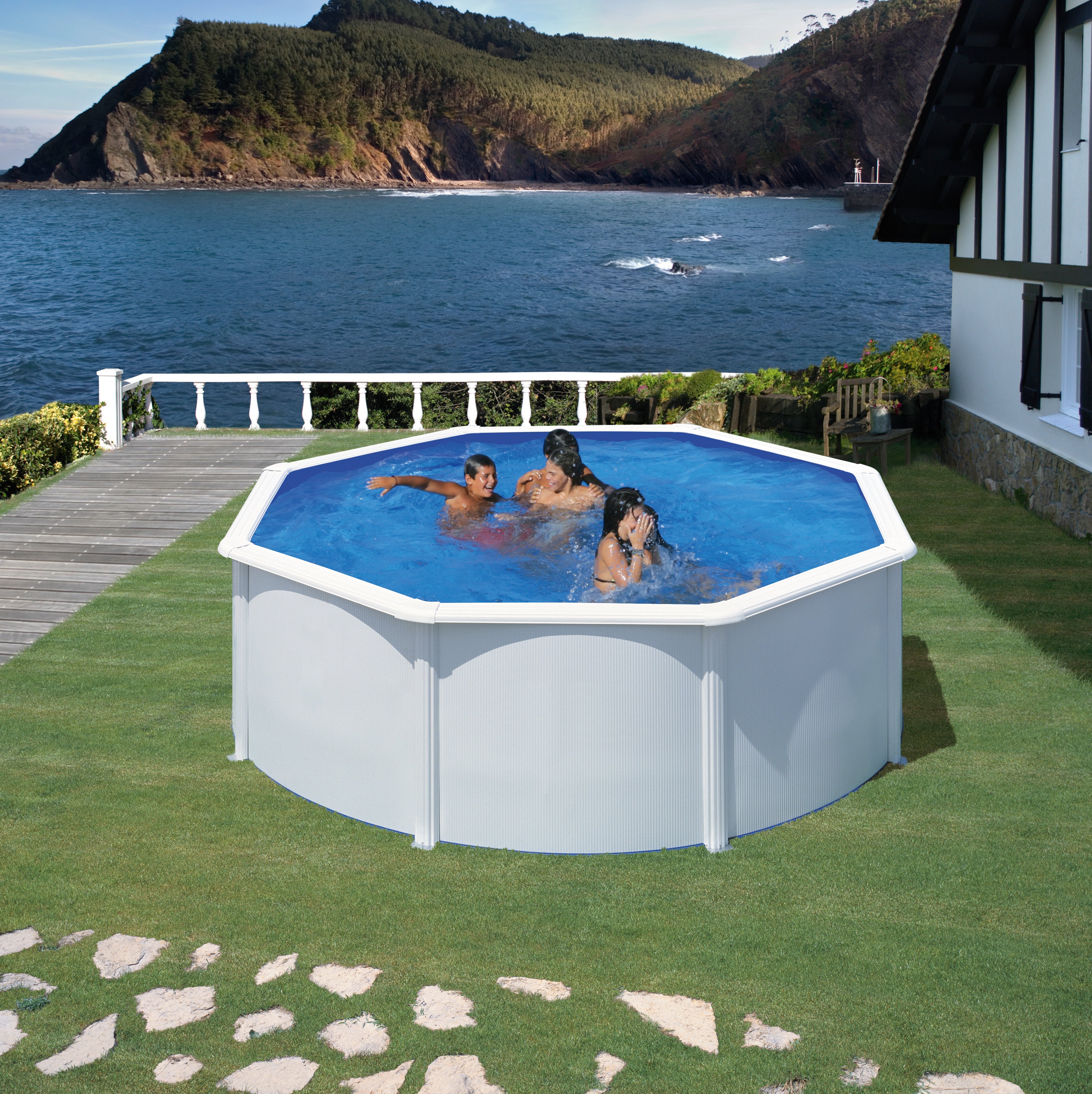 Piscina in acciaio tonda 350 con depuratore a sabbia serie Fidji GRE KIT350ECO