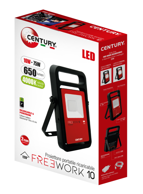 Proiettore Led ricaricabile USB 10 Watt luce naturale Free Work 100040