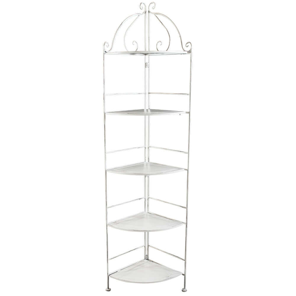 Scaffale 5 piani ad angoli in acciaio bianco antico Angela