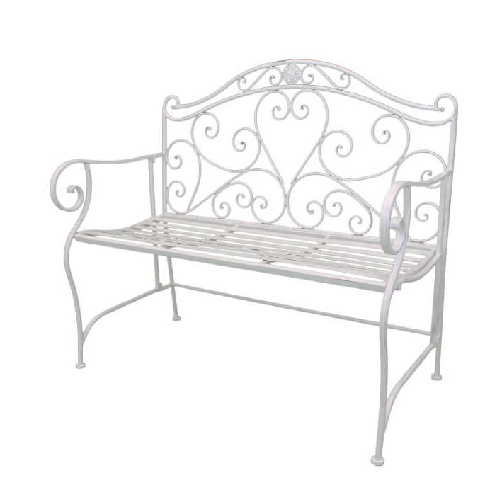 Panca in ferro battuto da esterno Claire Bianco antico