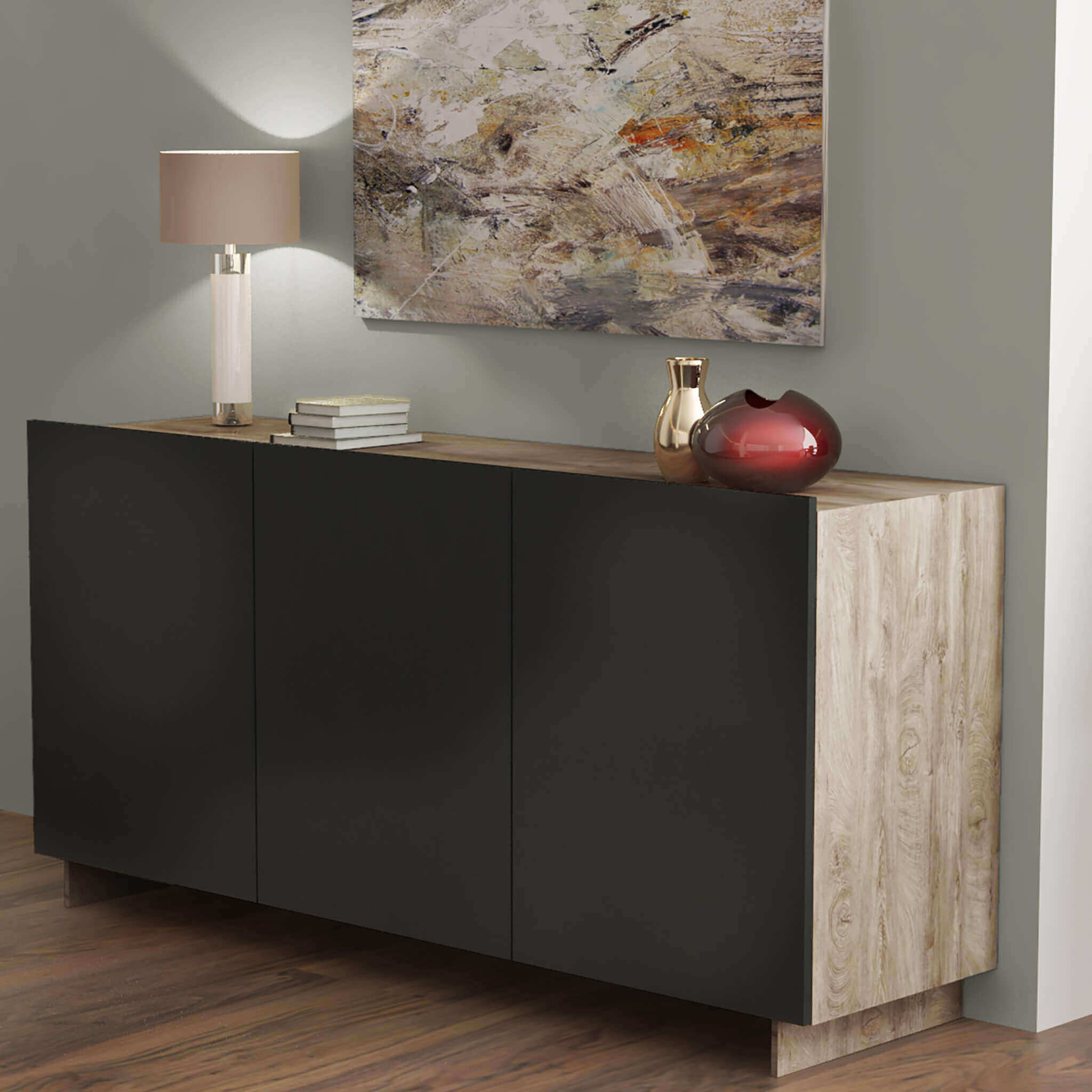 Credenza Carlile Antracite E Rovere Chiaro