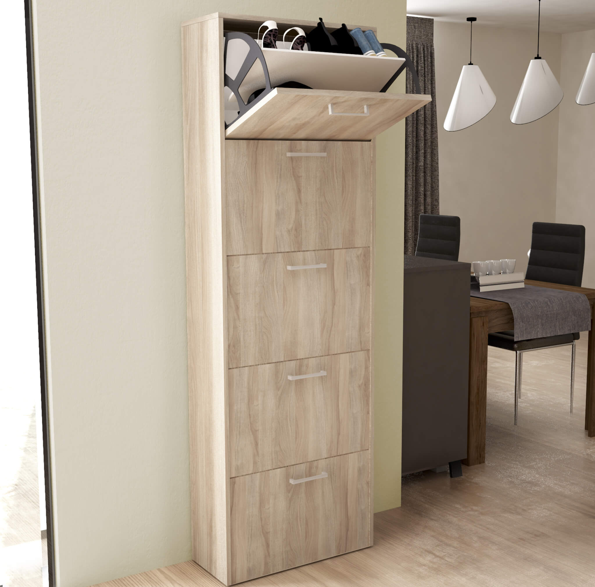 Scarpiera da interno a 5 ante con doppio scomparto in legno Camilla