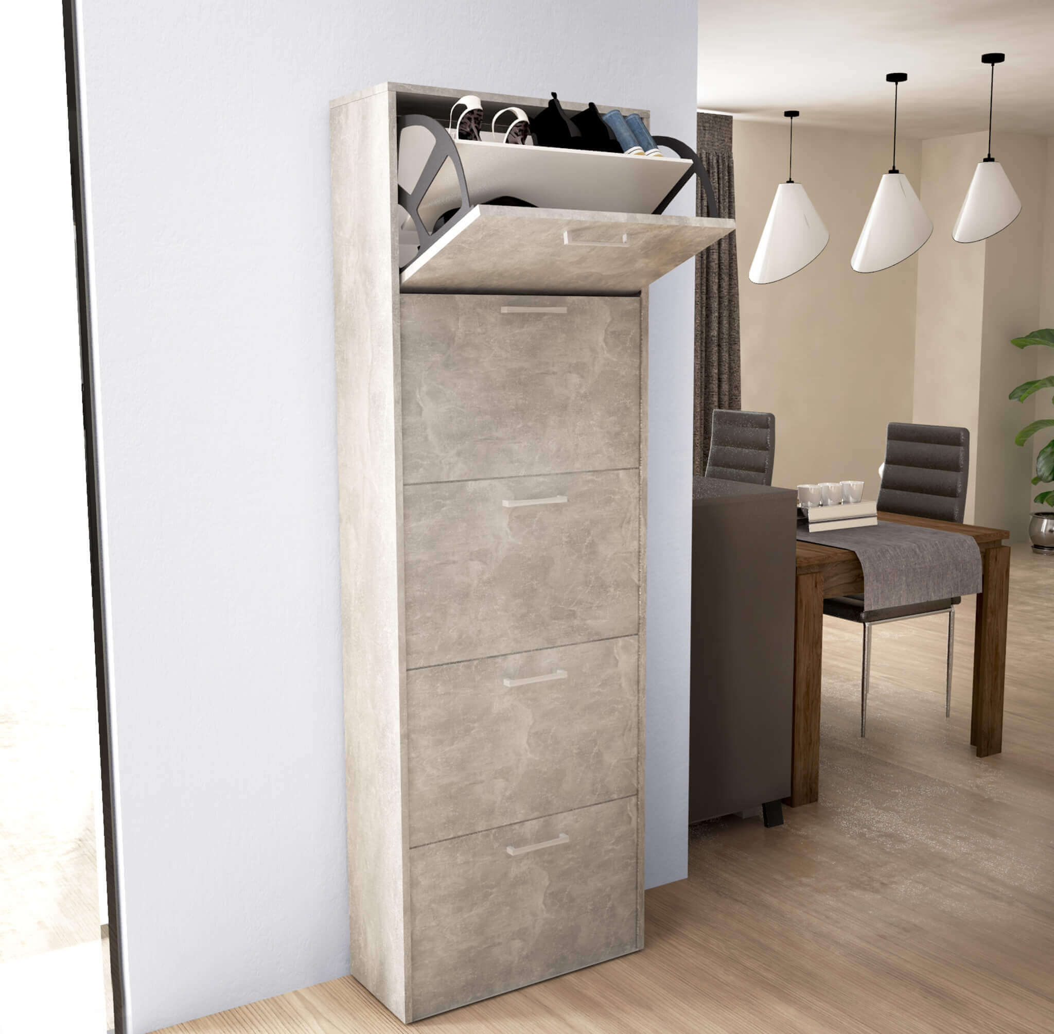 Scarpiera da interno a 5 ante con doppio scomparto in legno Camilla