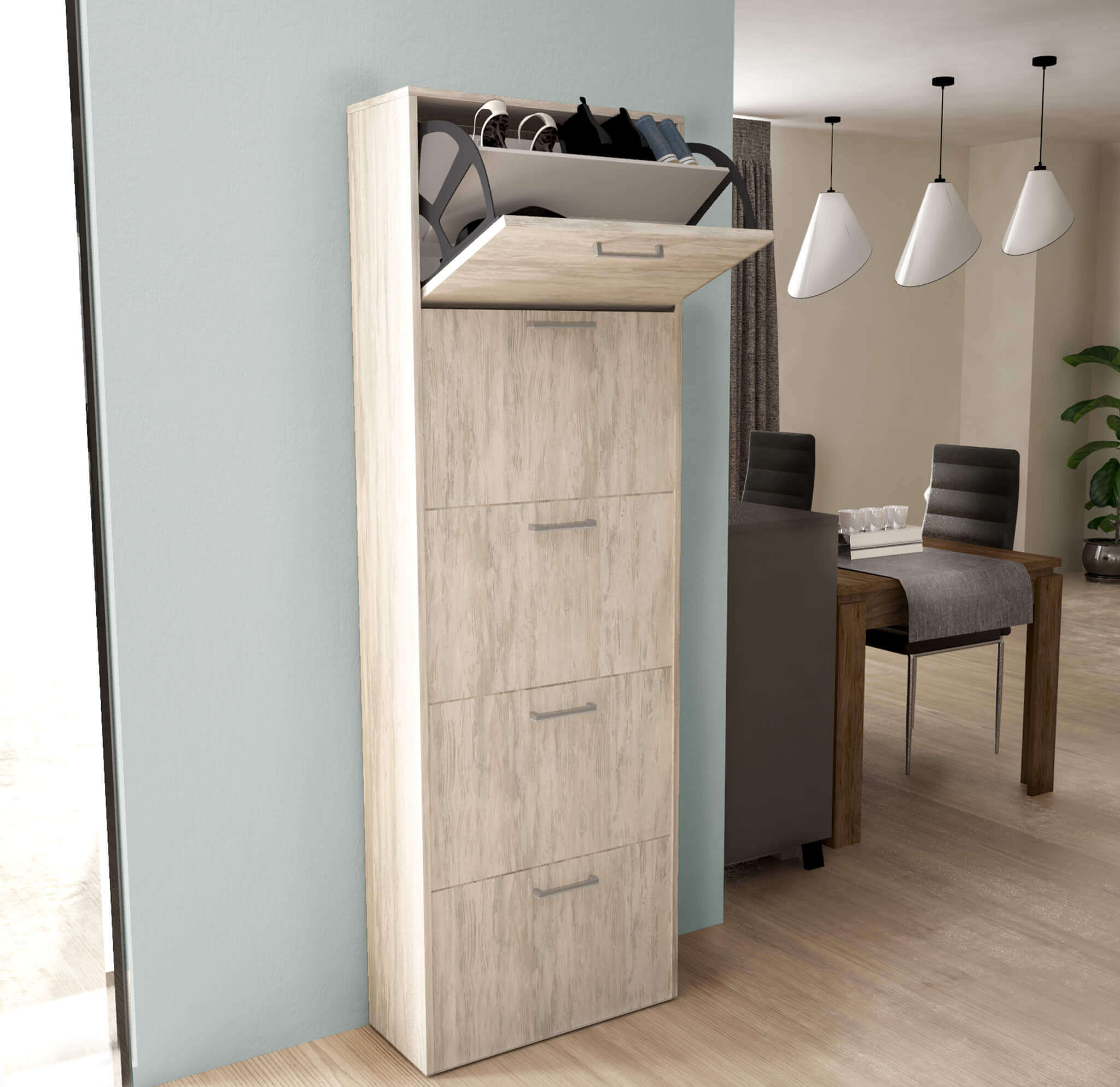 Scarpiera da interno a 5 ante con doppio scomparto in legno Camilla