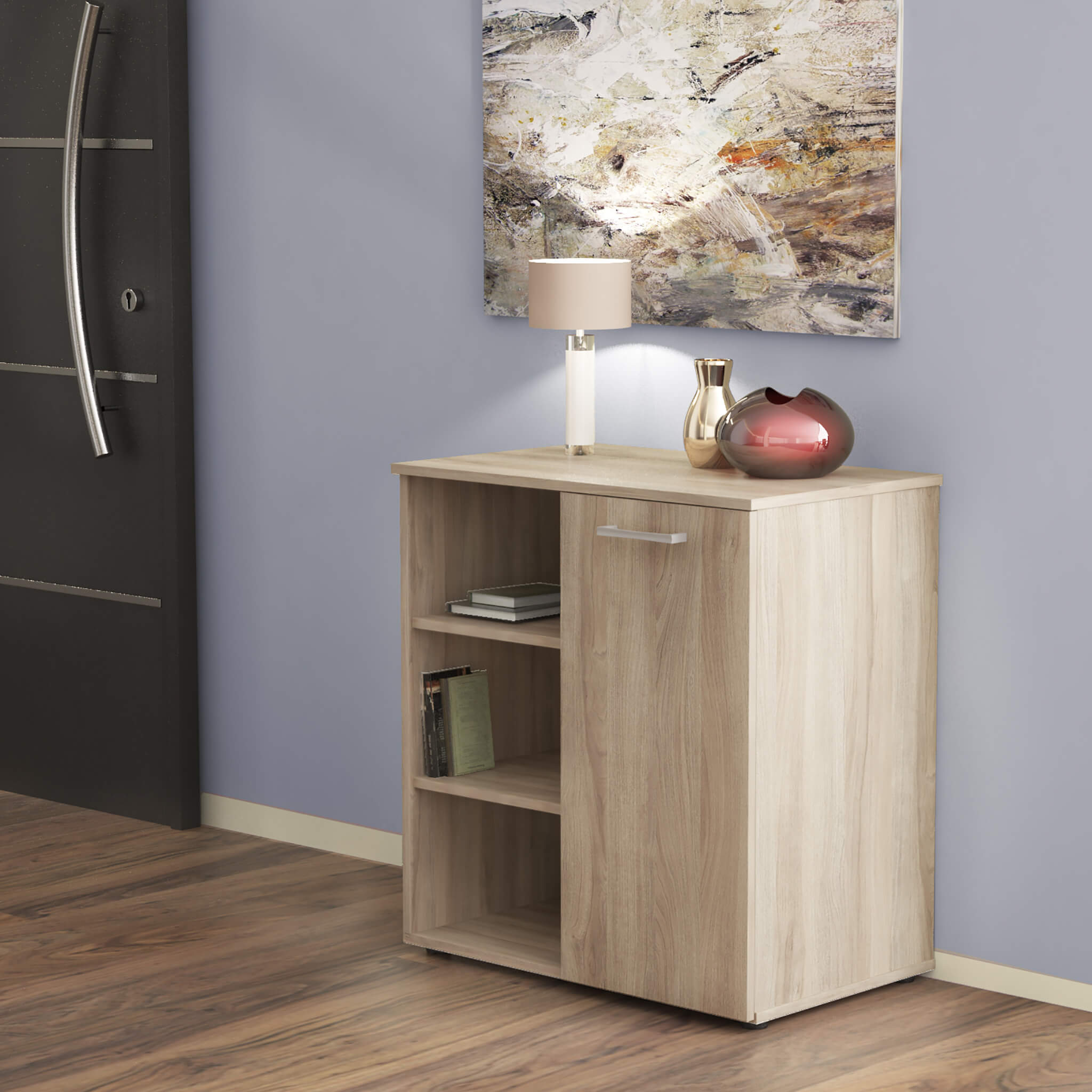 Mobiletto credenza da interno soggiorno salotto in legno nobilitato bilaminato con 1 anta e 3 ripiani Linea Classic