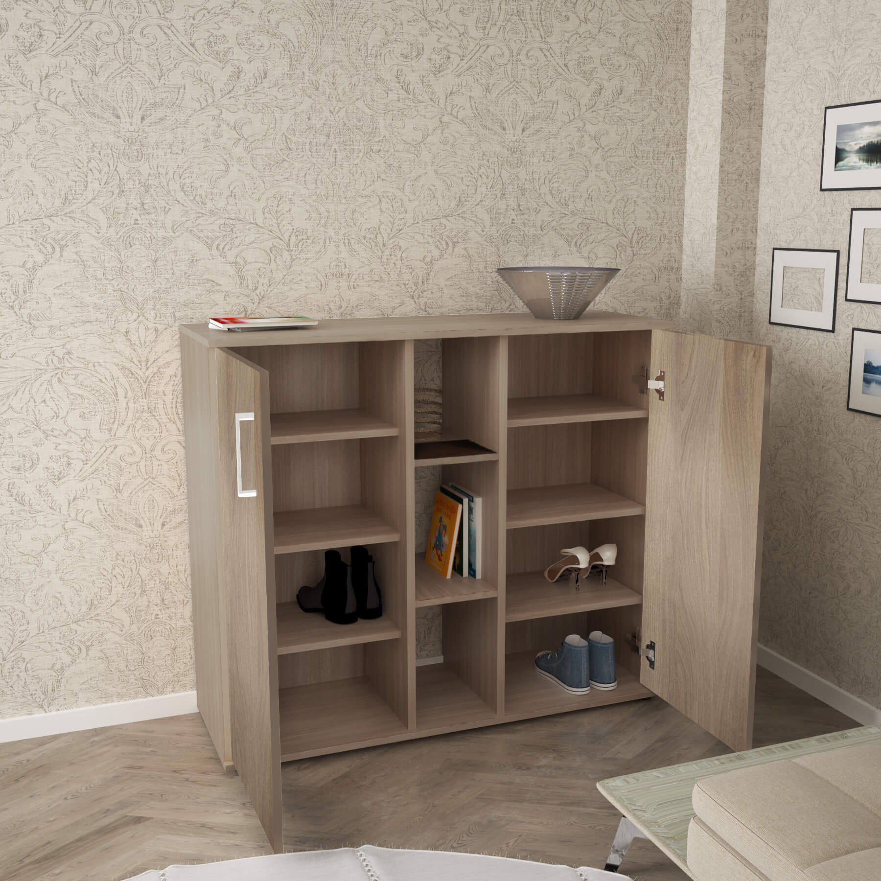 Mobiletto credenza da interno ingresso salotto in legno con 2 ante e 12 ripiani Linea Classic