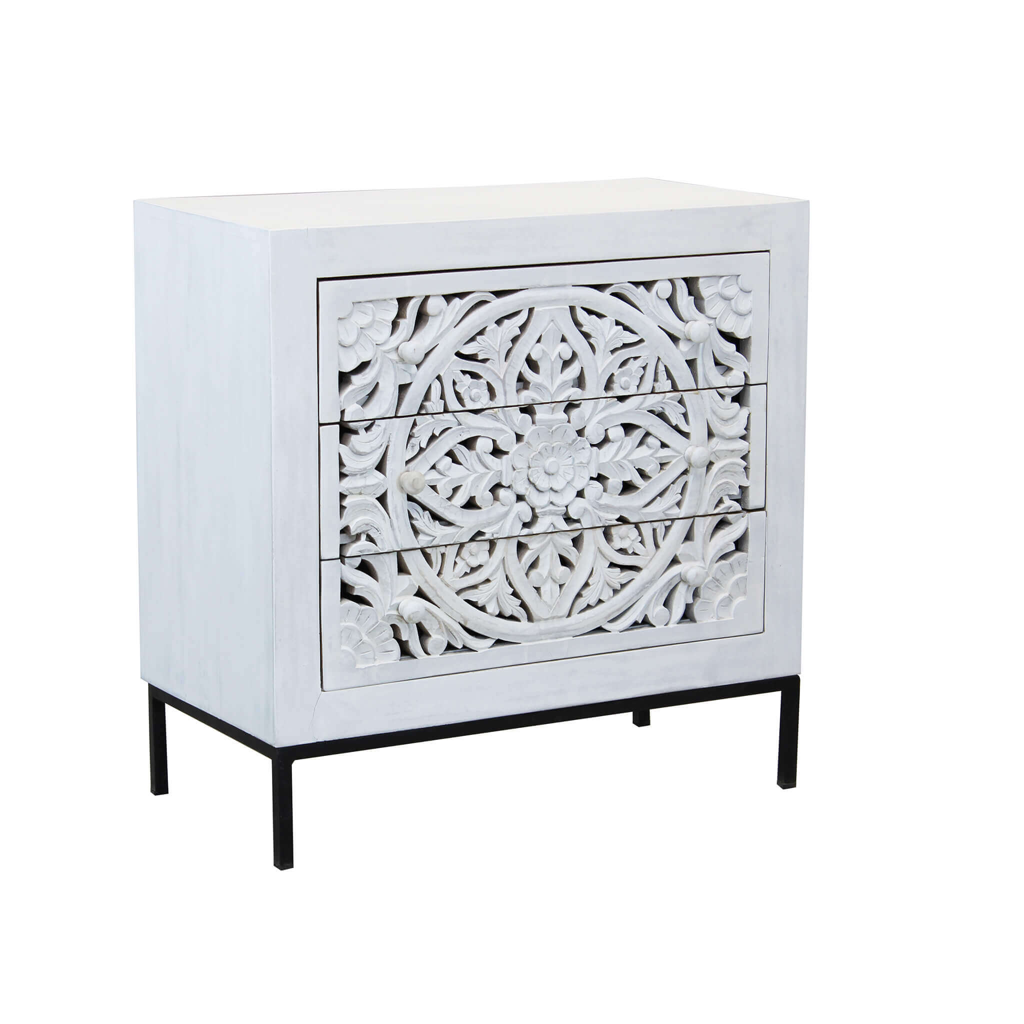 Mobile in legno di mango e metallo con 3 cassetti