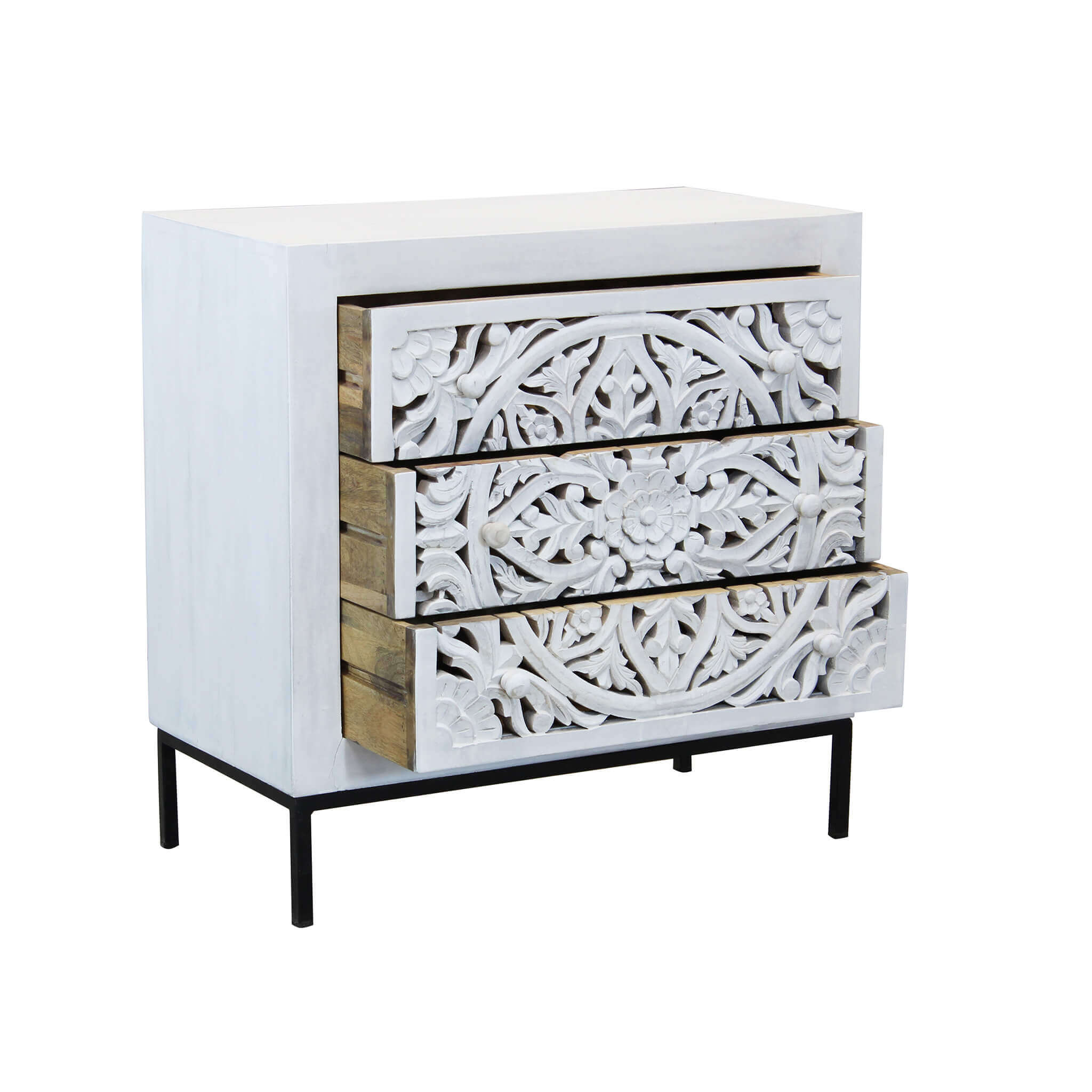 Mobile in legno di mango e metallo con 3 cassetti