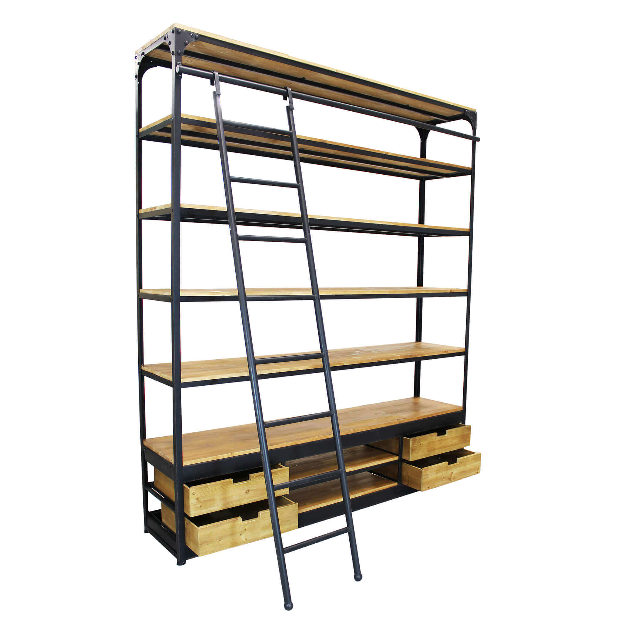 Libreria a 6 ripiani con 4 cassetti il acciaio e legno Linea Classic