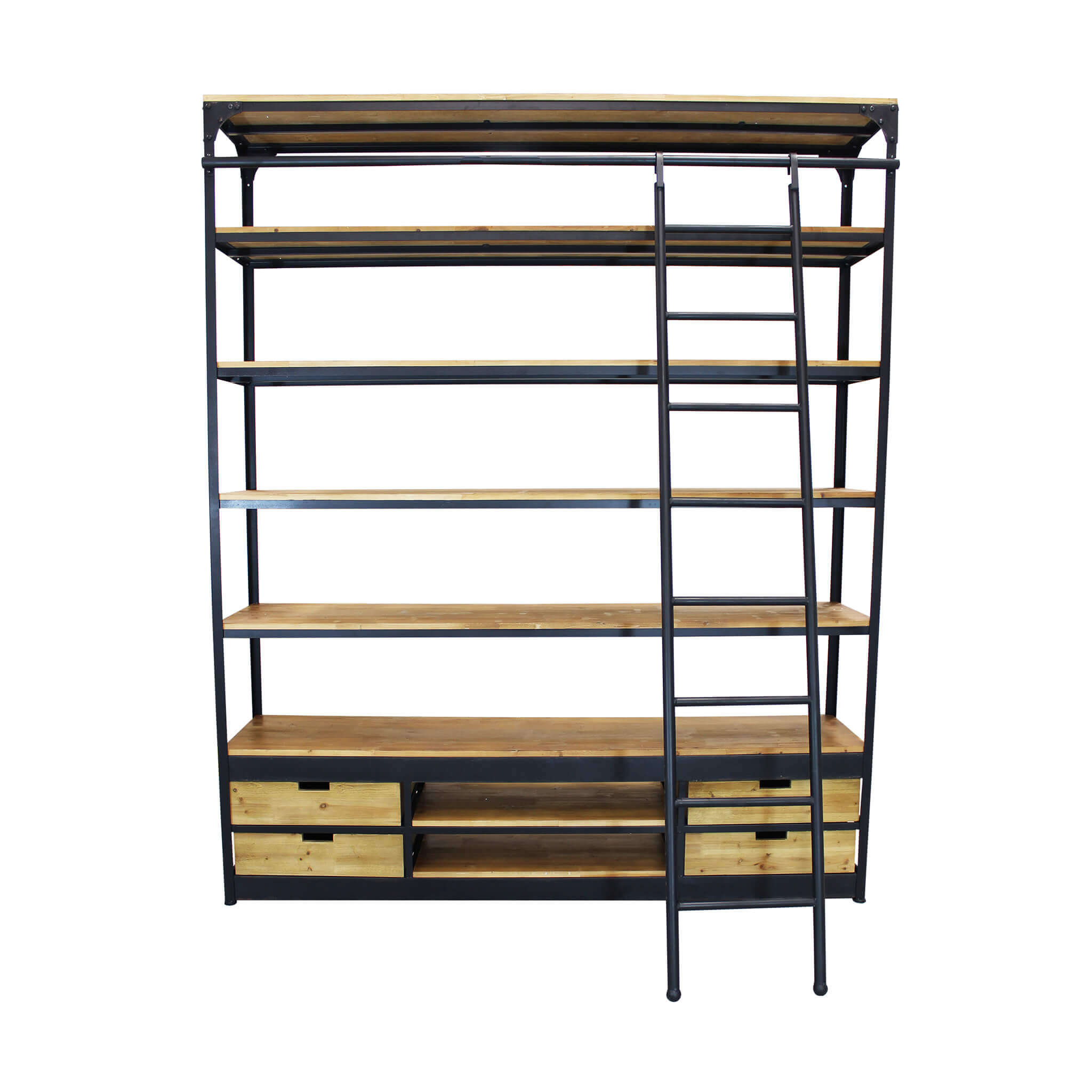 Libreria a 6 ripiani con 4 cassetti il acciaio e legno Linea Classic