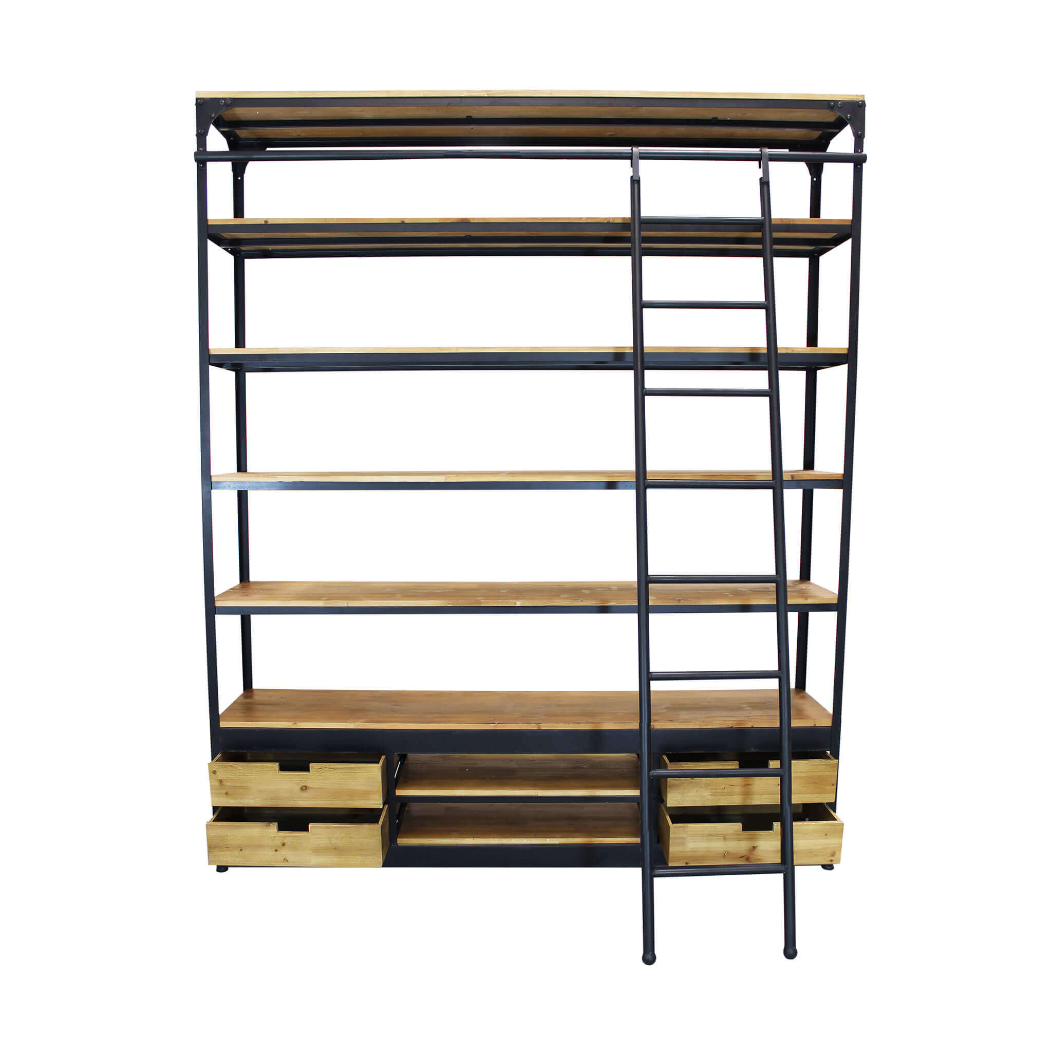 Libreria a 6 ripiani con 4 cassetti il acciaio e legno Linea Classic