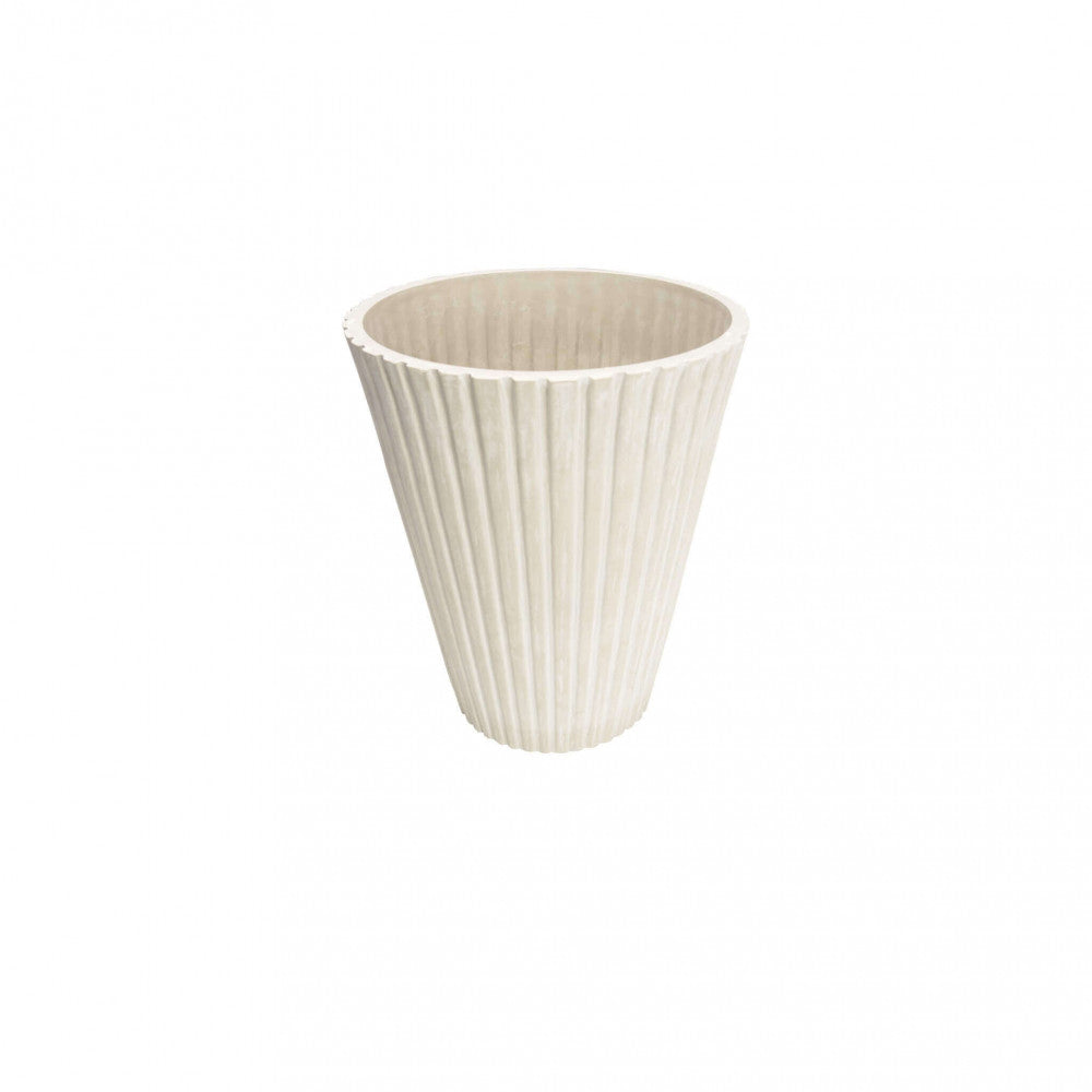 Vaso tondo a cono da esterno giardino in fibra di argilla decorata a righe verticali 30x30x25 cm Arnica