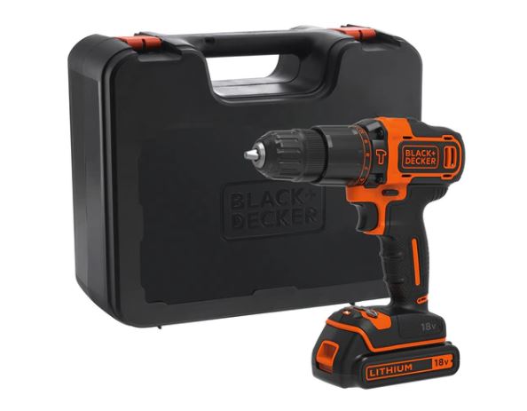 Trapano Avvitatore a percussione 18V in valigetta con OMAGGIO Set 109 pezzi per forare e avvitare BLACK+DECKER BDCHD18K