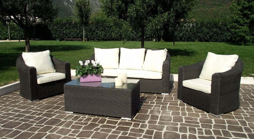 Set salotto per esterno divano 3 posto 2 poltrone con cuscini e tavolo i