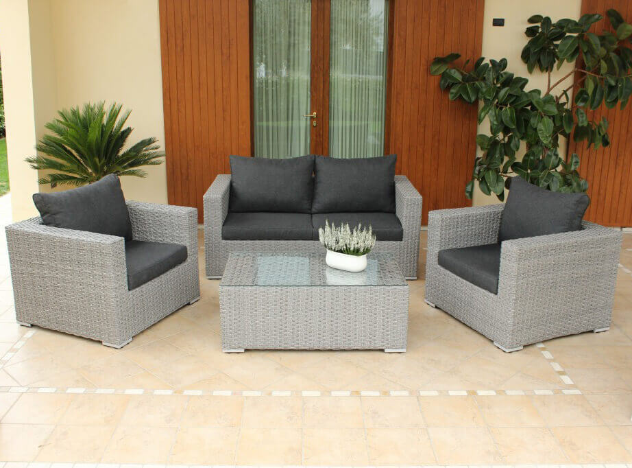 Salotto per esterno in wicker completo con cuscini GARDEN