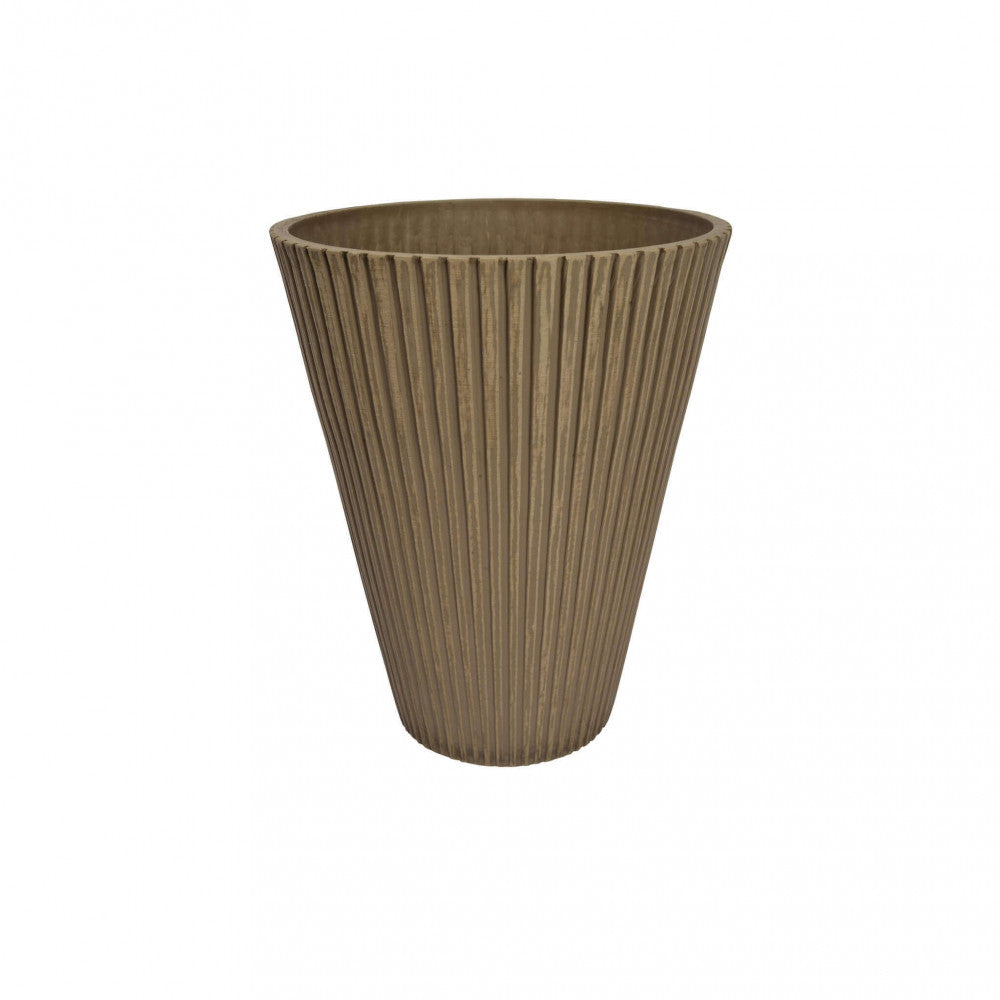 Vaso tondo a cono da esterno giardino in fibra di argilla decorata a righe verticali 30x30x25 cm Arnica