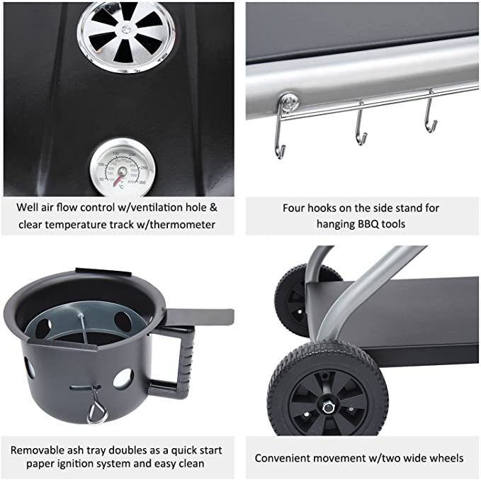 Barbecue a carbonella griglia tonda 55 cm con coperchio e ruote - El Gaucho Globo Comfort