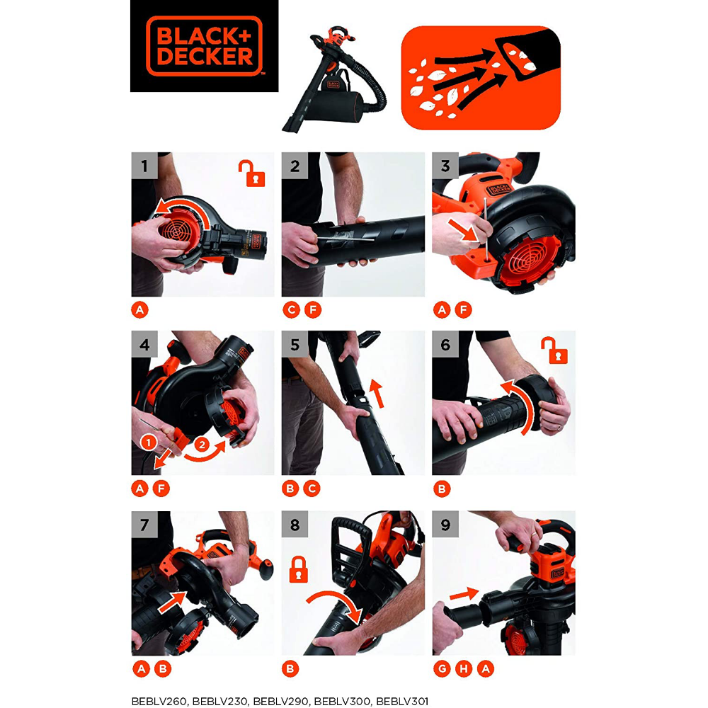 Soffiatore Aspirafoglie Trituratore con zaino 72Lt Black + Decker BEBLV3000W