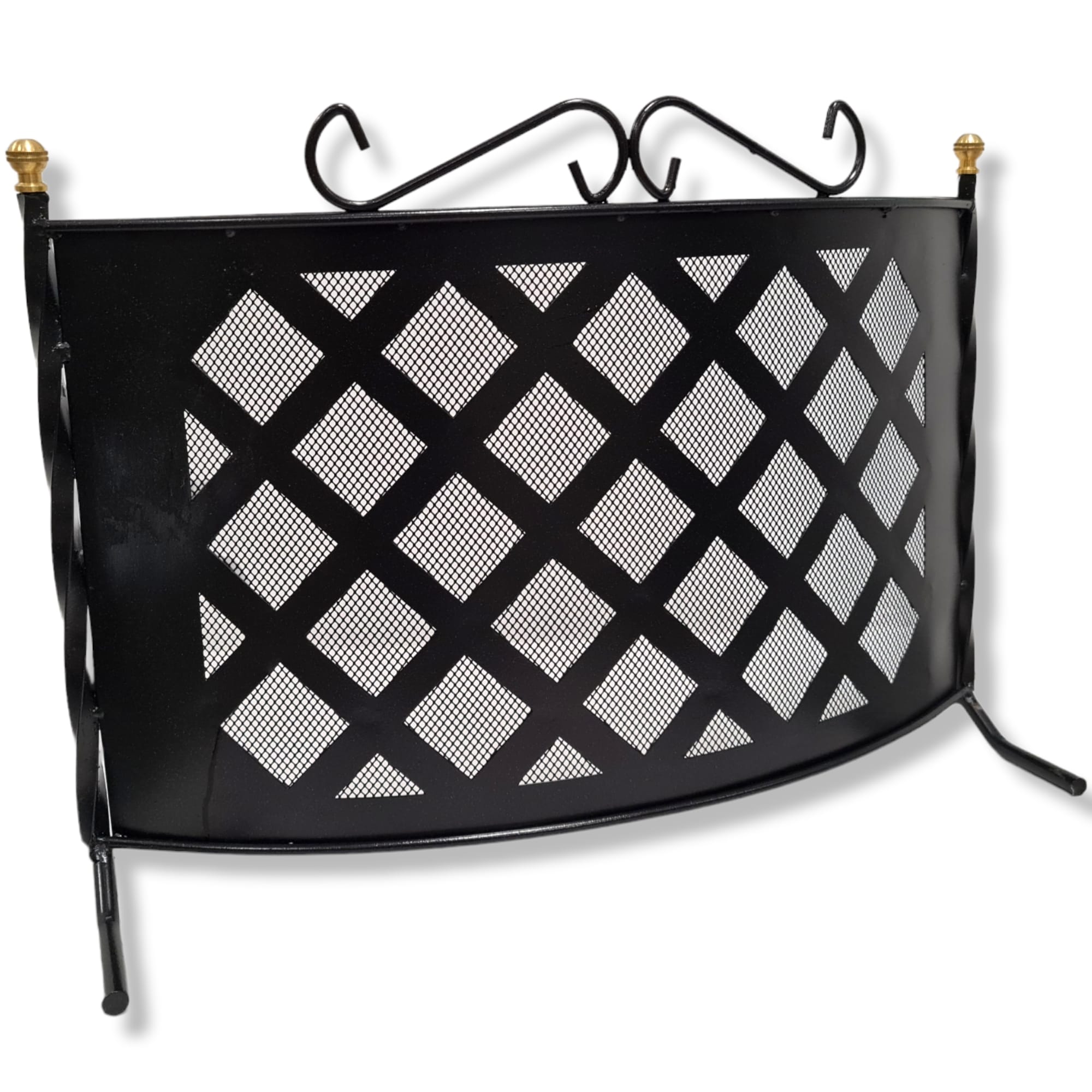 Parascintille grata curvo in ferro battuto decorato per camino