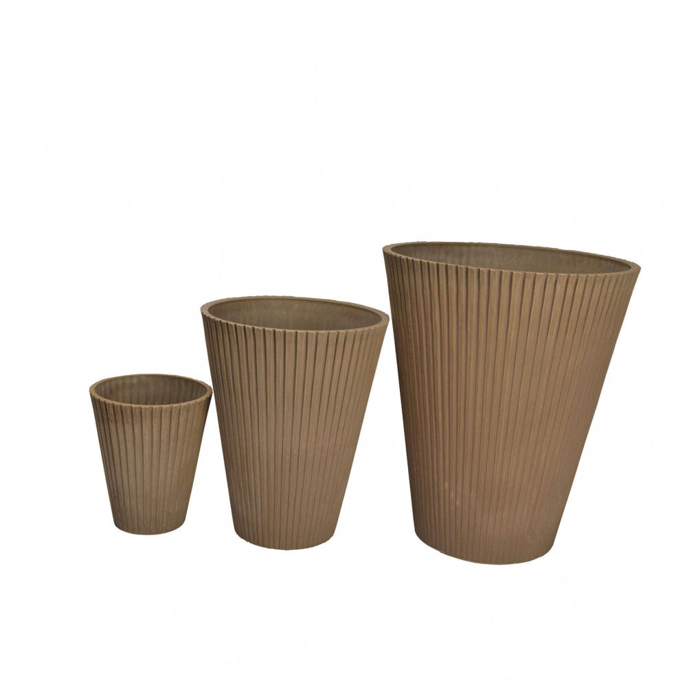 Vaso tondo a cono da esterno giardino in fibra di argilla decorata a righe verticali 30x30x25 cm Arnica