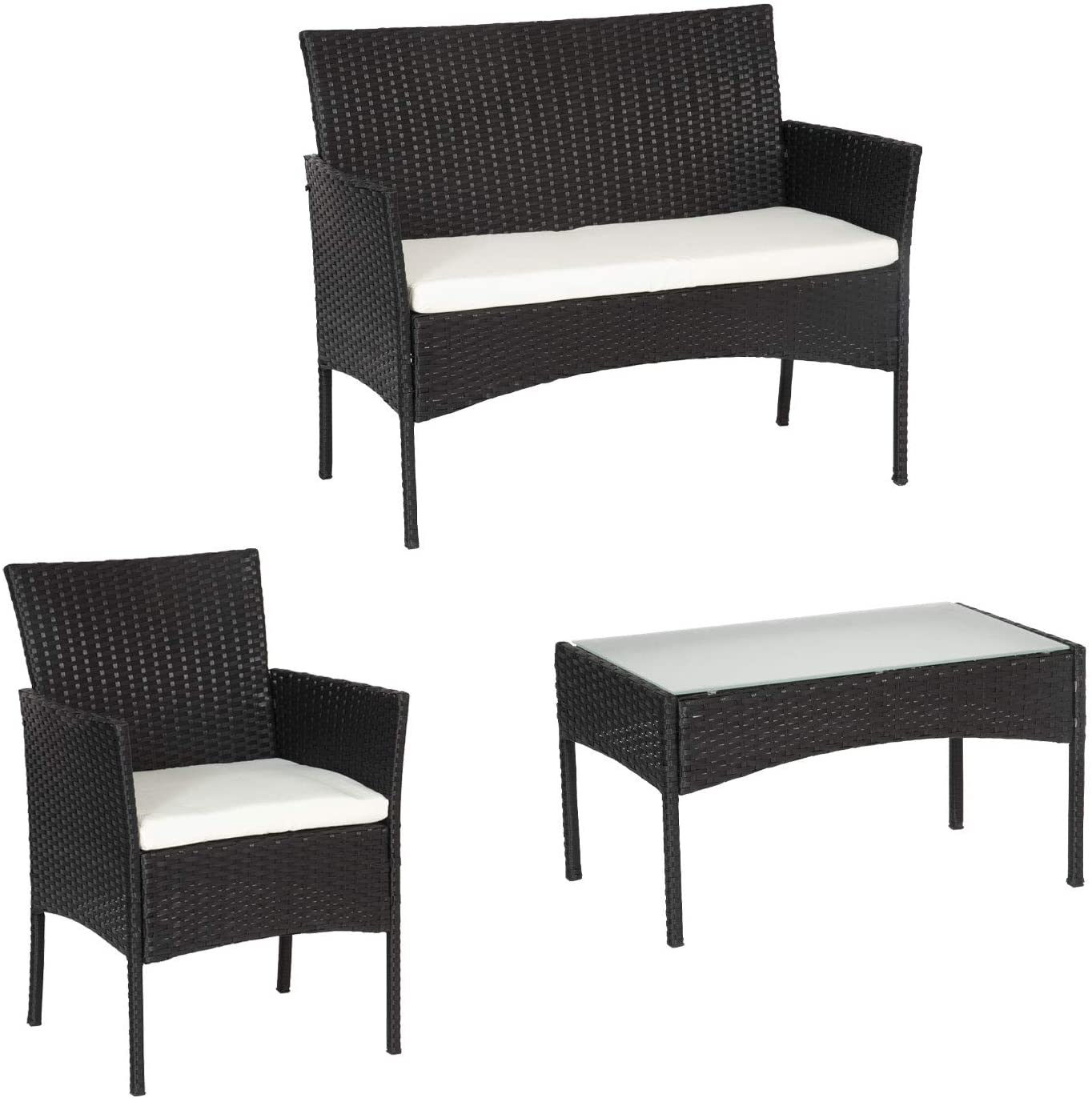 Salotto set da esterno 4 posti con poltrone divano e tavolino effetto Rattan Panama