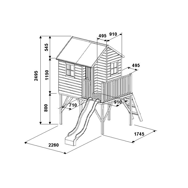 Casetta palafitta in legno gioco da giardino con scivolo Maya Wooden chalet Maxi