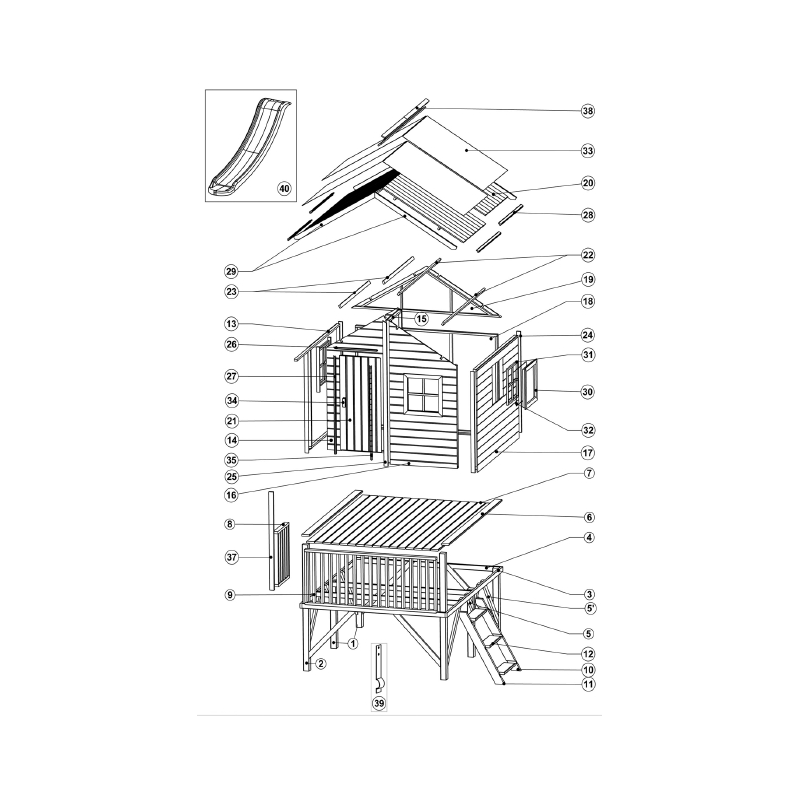 Casetta palafitta in legno gioco da giardino con scivolo Maya Wooden chalet Maxi