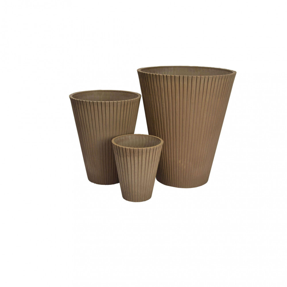 Vaso tondo a cono da esterno giardino in fibra di argilla decorata a righe verticali 30x30x25 cm Arnica