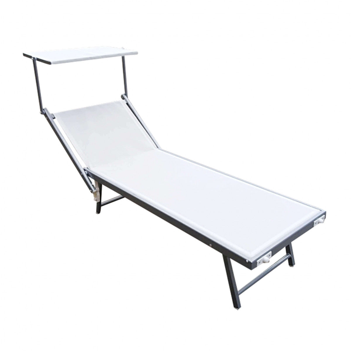 Lettino sdraio da giardino in acciaio con tettuccio e schienale regolabi