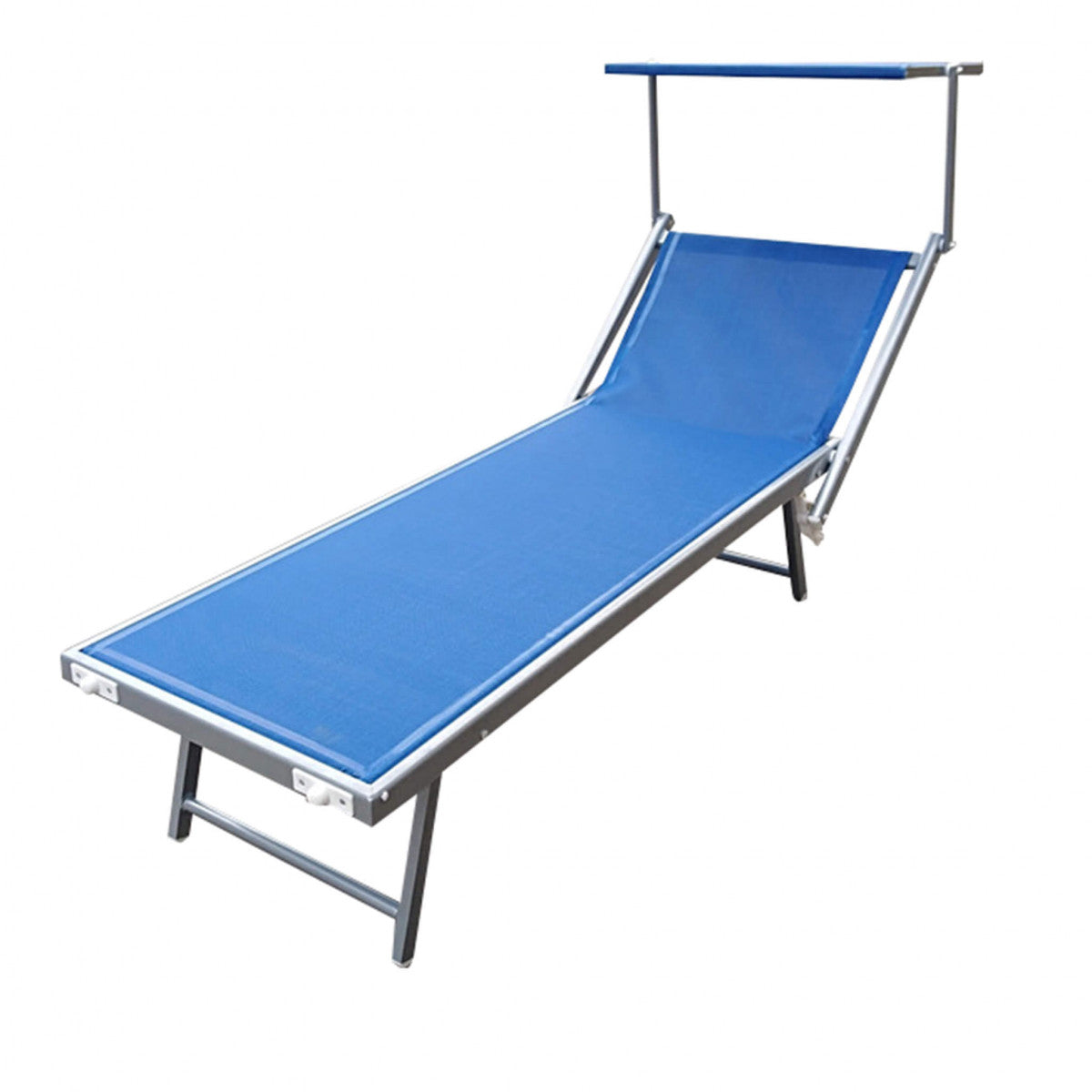 Lettino sdraio da giardino in acciaio con tettuccio e schienale regolabi