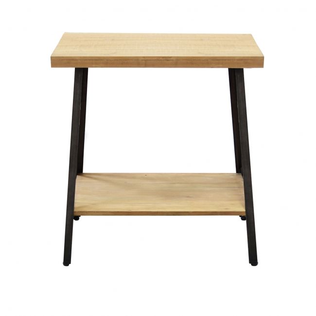 Tavolino consolle rettangolare da ingresso casa con struttura in acciaio nero e doppio ripiano in legno a finitura liscia Linea Industrial