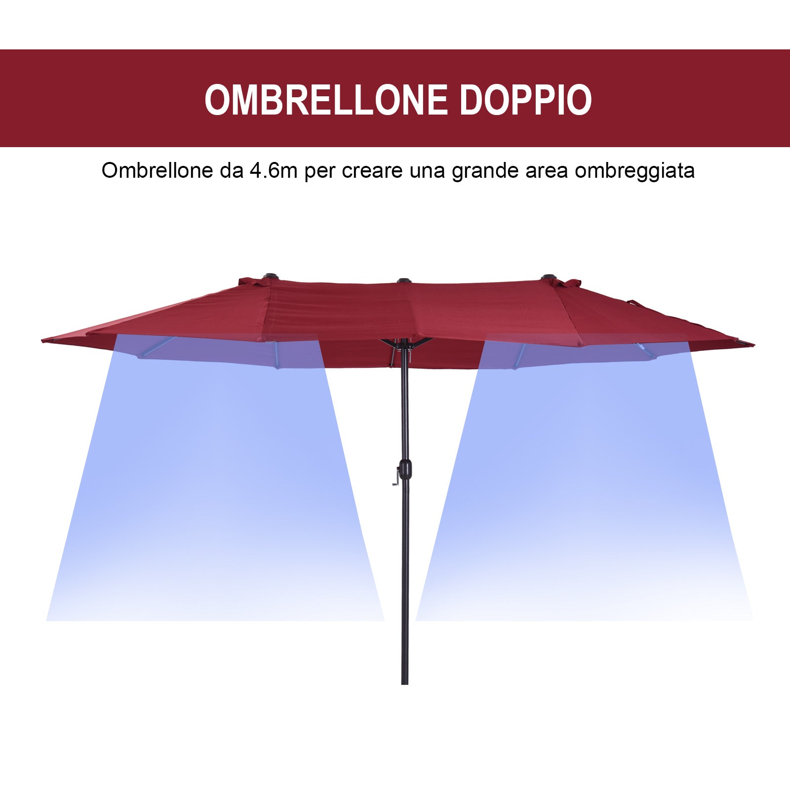 Ombrellone Doppio da giardino in alluminio Alu Twin 460x270xH240 cm Bordeaux