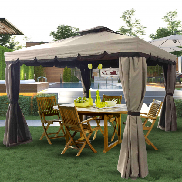 Gazebo da esterno 3x3 mt struttura in alluminio e telo in poliestere con tende laterali scorrevoli Privacy