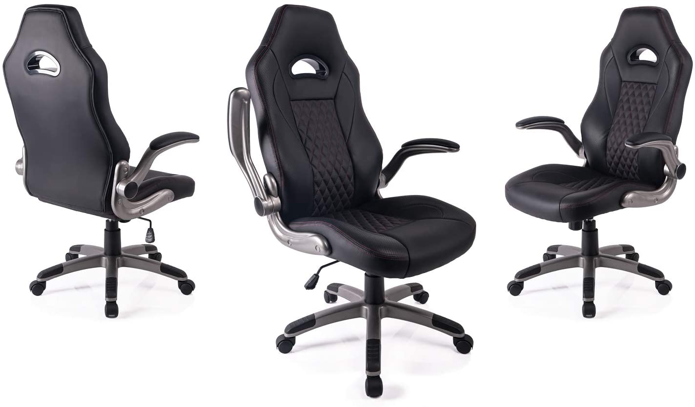 Poltrona da ufficio e gaming ergonomica in pelle sintetica con bordature