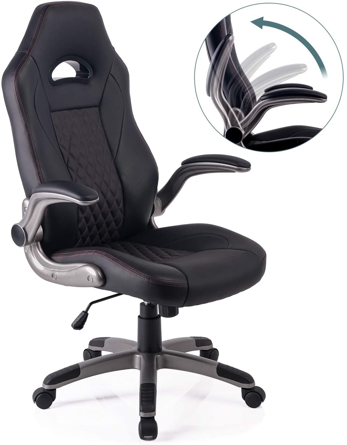 Poltrona da ufficio e gaming ergonomica in pelle sintetica con bordature