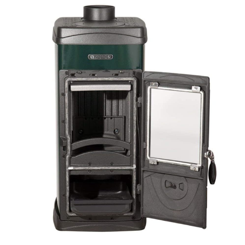 Stufa riscaldamento a legna bruciatutto 6kW potenza color verde Super Max Nordica