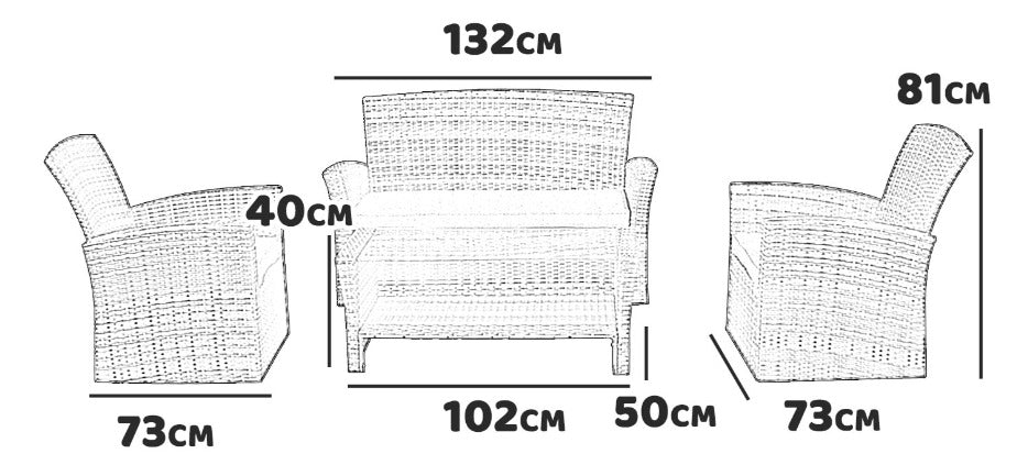 Salotto set da esterno giardino con poltrone divano e tavolo in rattan Century