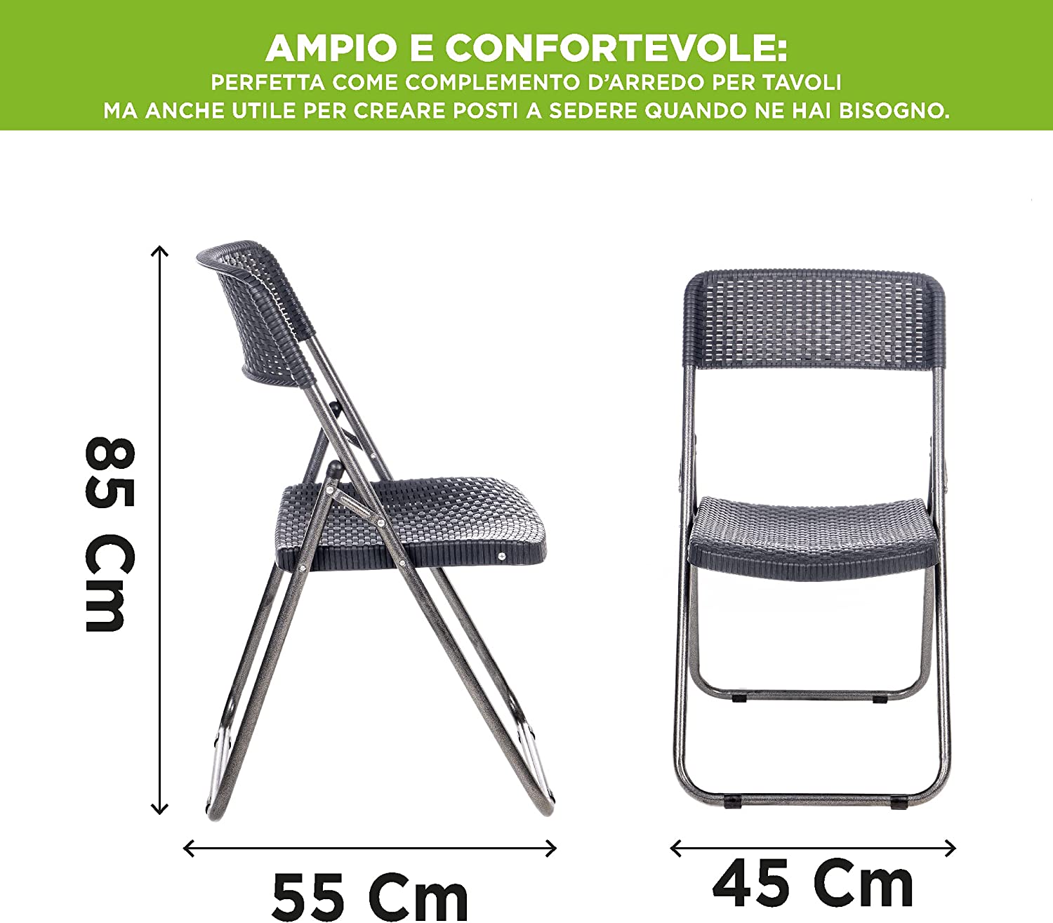 Tavolo pieghevole con sedie incluse acciaio resina set tavolo con 4 sedie antracite Garden Ecco Fatto