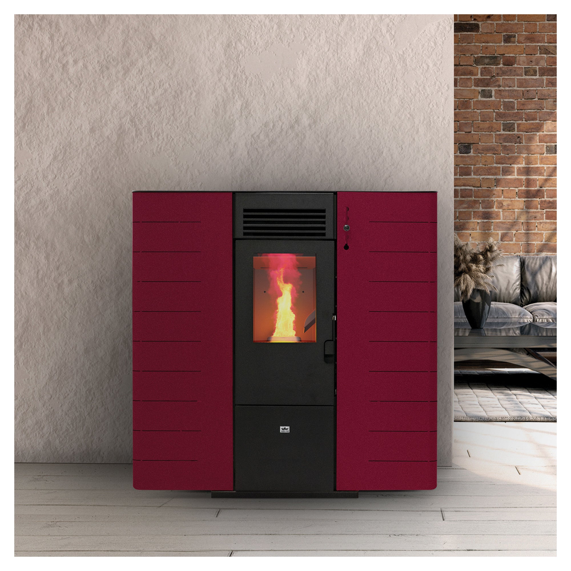 Stufa a pellet 9,01 kW Queen Slim 10 Canalizzata Bordeaux
