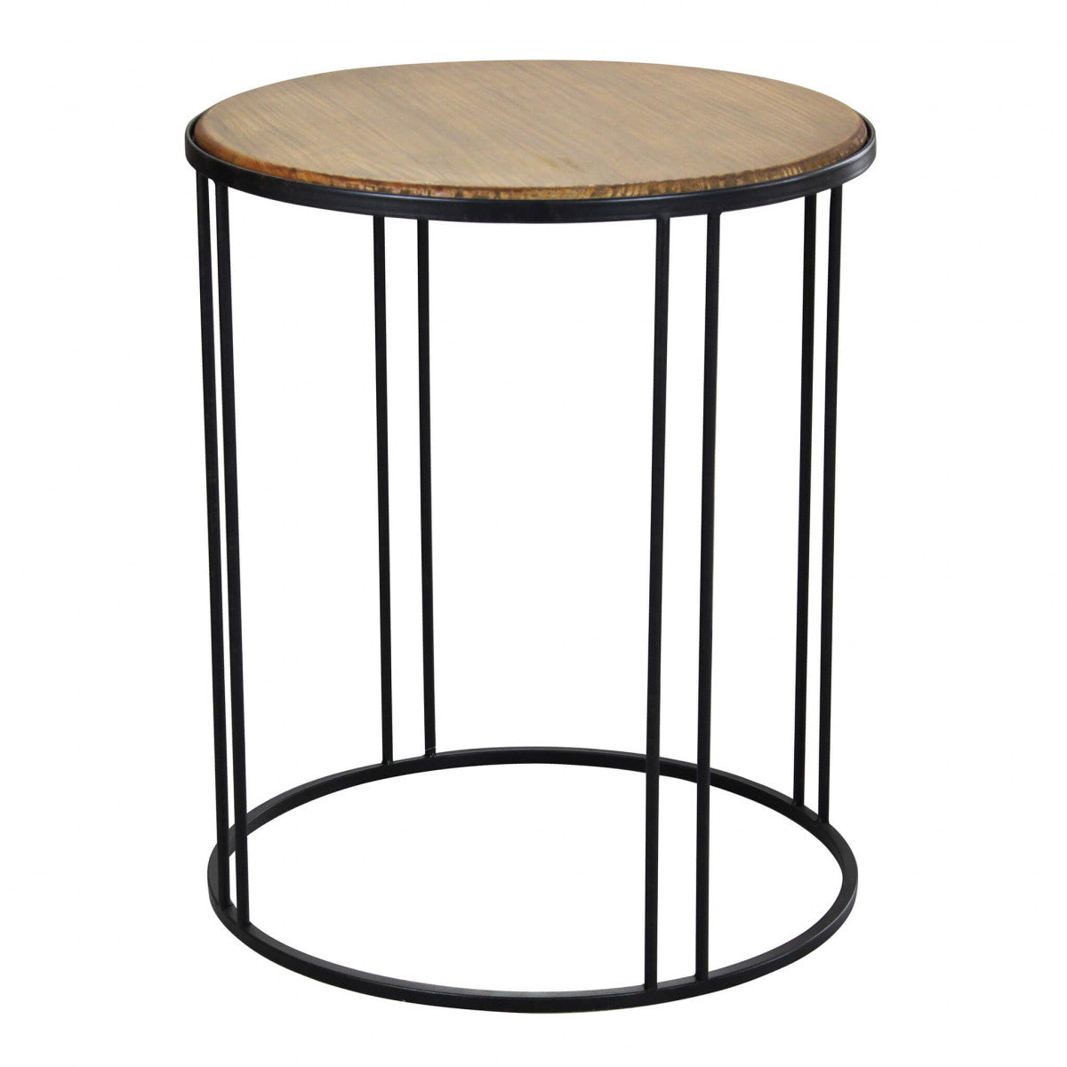 Tavolino tondo basso da esterno in acciaio con piano in legno Woody