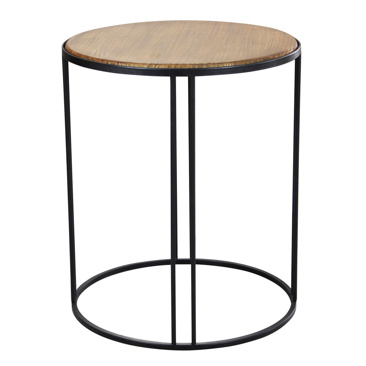 Tavolino tondo basso da esterno in acciaio con piano in legno Woody