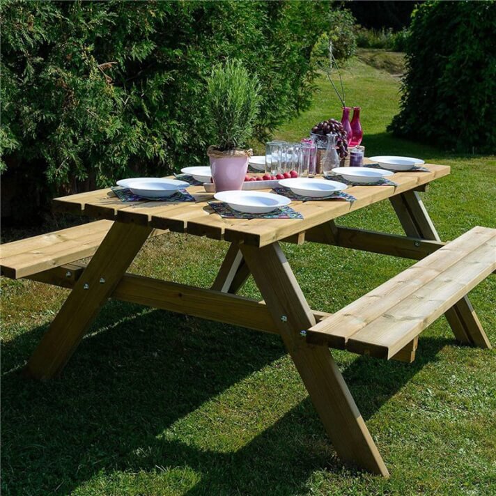 Tavolo in legno con panche 200X148X70 cm da giardino Picnic impregnato F