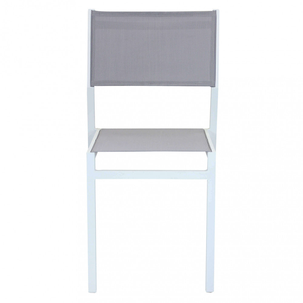 Sedia impilabile senza braccioli da esterno con struttura in alluminio e schienale in textilene Avana