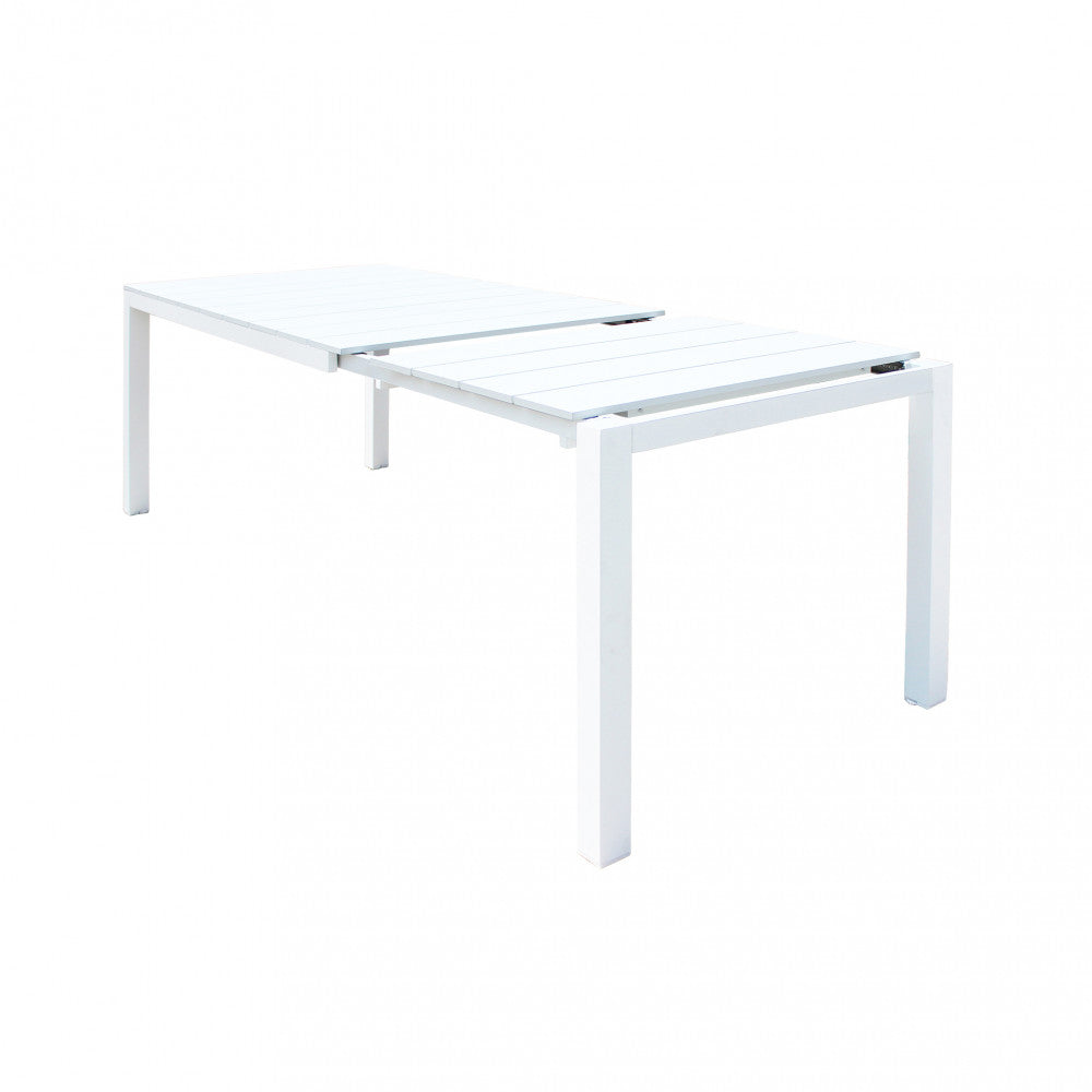 Tavolo da esterno allungabile 149/215 cm in alluminio con piedi regolabili e piano a doghe TEODOSIO